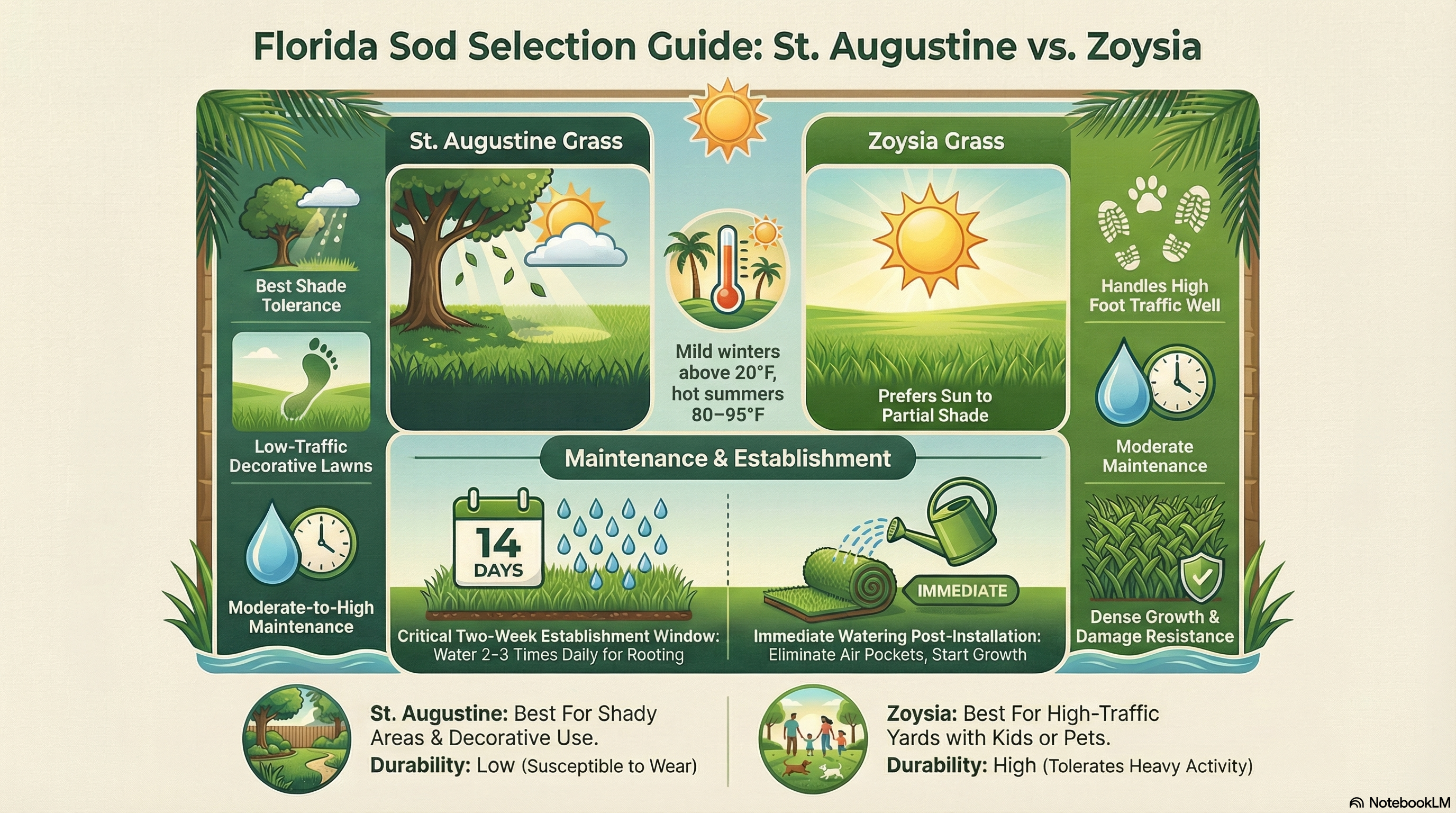 Comparison chart of common Florida sod types